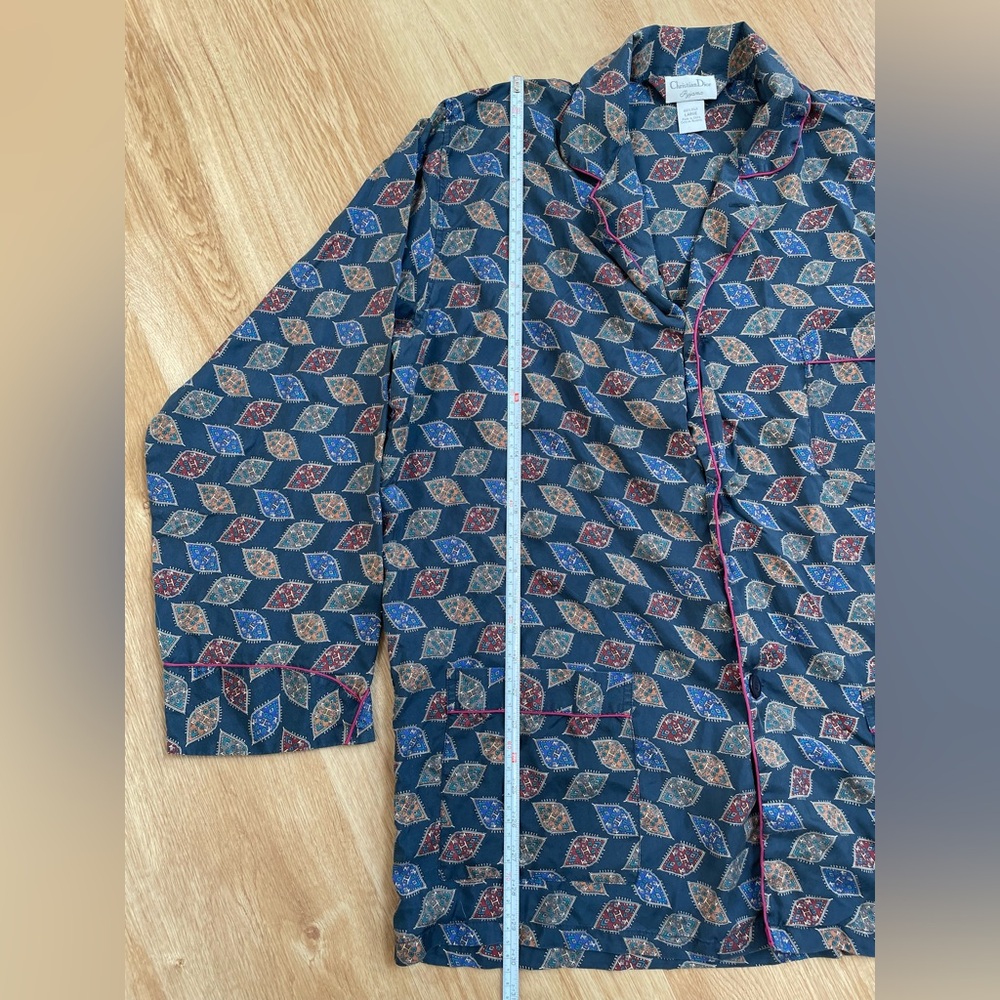 Christian Dior silk 100% pajama top night shirt navy blue  designer large unisex - Picture 8 of 8